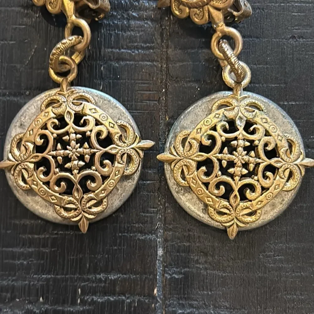 Vintage Victorian Stone Clip On Drop Dangle Earrings​​​